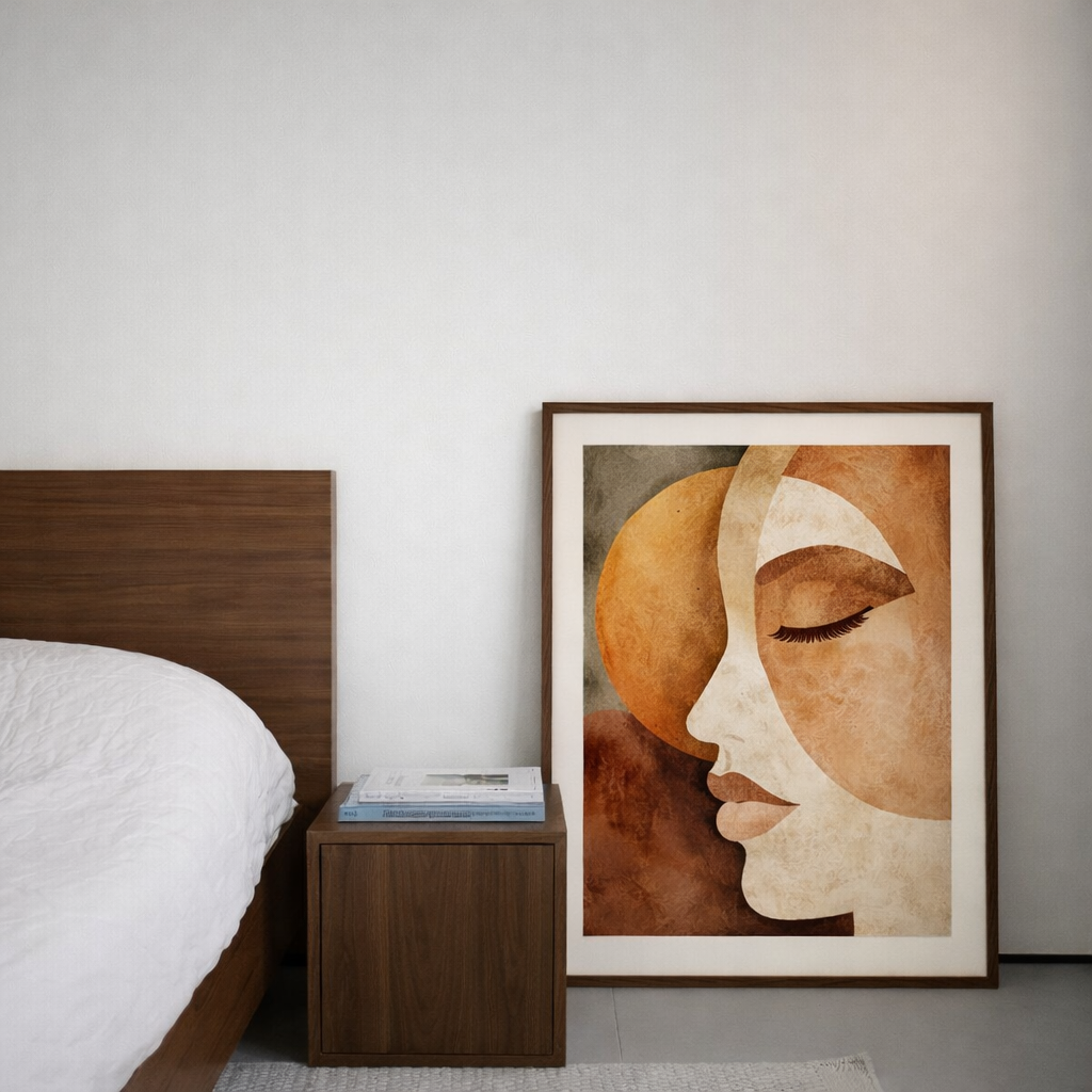 Minimalist Abstract Female Face Wall Art - Earth Tone Boho Digital Print