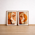 Set of 2 Minimalist Abstract Face Prints - Earth Tone Boho Wall Art Bundle