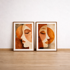 Set of 2 Minimalist Abstract Face Prints - Earth Tone Boho Wall Art Bundle