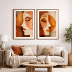 Set of 2 Minimalist Abstract Face Prints - Earth Tone Boho Wall Art Bundle