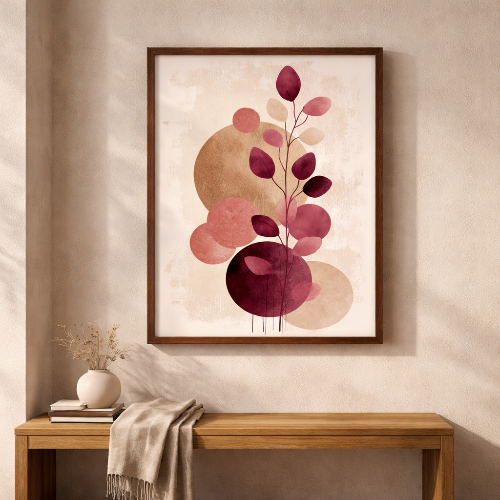 Crimson Leaves | Abstract Botanical Gold & Burgundy Art