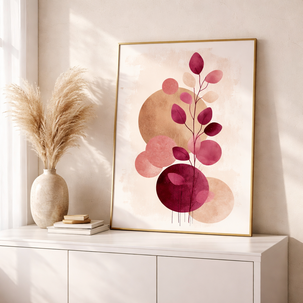 Crimson Leaves | Abstract Botanical Gold & Burgundy Art