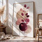 Crimson Leaves | Abstract Botanical Gold & Burgundy Art