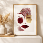 Abstract Face Line Art | Modern Burgundy & Gold Foil Wall Art