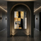 Executive Gold & Charcoal Abstract Brushstroke Art - Modern Luxury Texture Digital Print