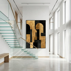 Modern Deconstructed Luxury Arch - Gold Leaf & Charcoal Geometric Abstract Art Print