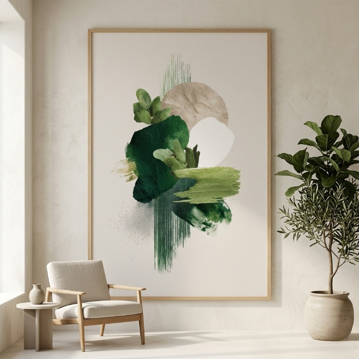 Emerald Botanical Abstract Art - Modern Eucalyptus & Earthy Tones Digital Print