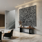 Modern Tribal Graffiti Maze - Black and White Abstract Digital Print