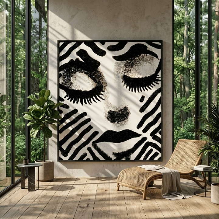 Avant-Garde Minimalist Woman Portrait - Textured Stipple & Line Art Digital Print
