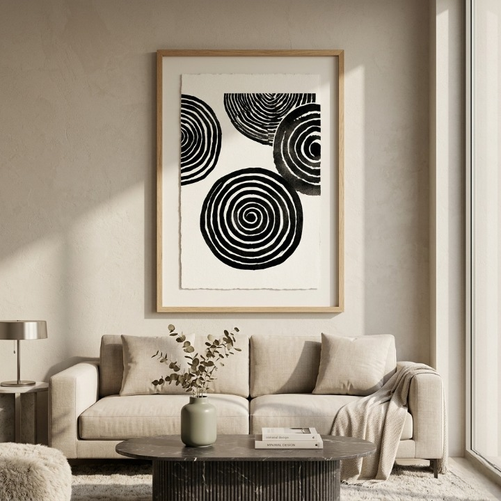 Zen Vortex | Modern Black & White Abstract Line Art Print