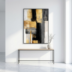 Executive Gold & Charcoal Abstract Brushstroke Art - Modern Luxury Texture Digital Print