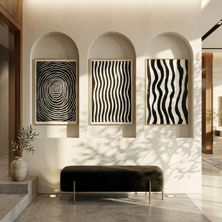 Modern Minimalist Abstract Line Art Collection - Set of 3 Black and White Digital Prints