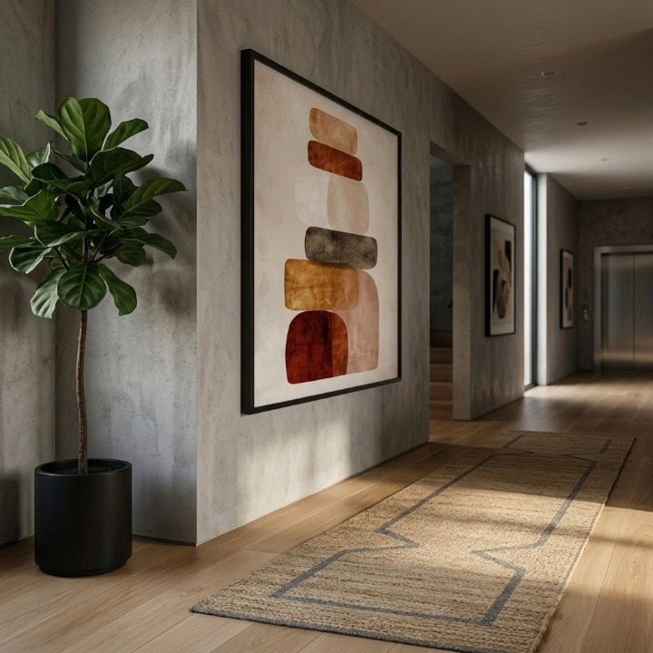 Modern Boho Abstract Shapes Wall Art | Earthy Terracotta Digital Print | Minimalist Zen Stone Art