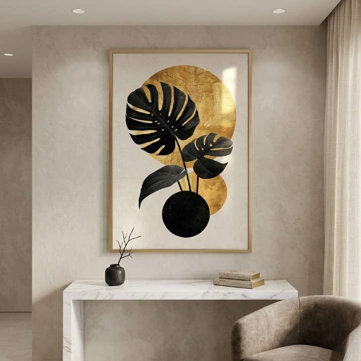 Luxury Monstera Gold Leaf Art - Modern Tropical Botanical Abstract Digital Print