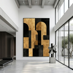 Modern Deconstructed Luxury Arch - Gold Leaf & Charcoal Geometric Abstract Art Print
