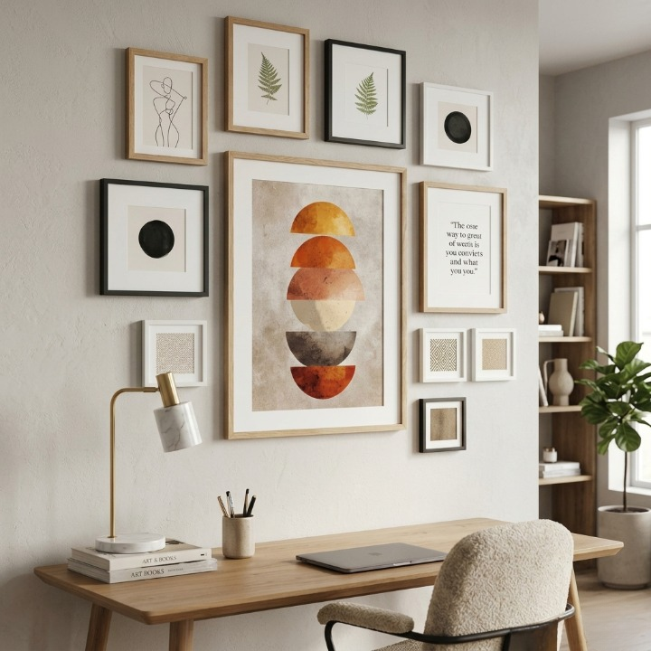 Boho Abstract Geometric Wall Art - Mid Century Modern Earthy Tones Digital Print