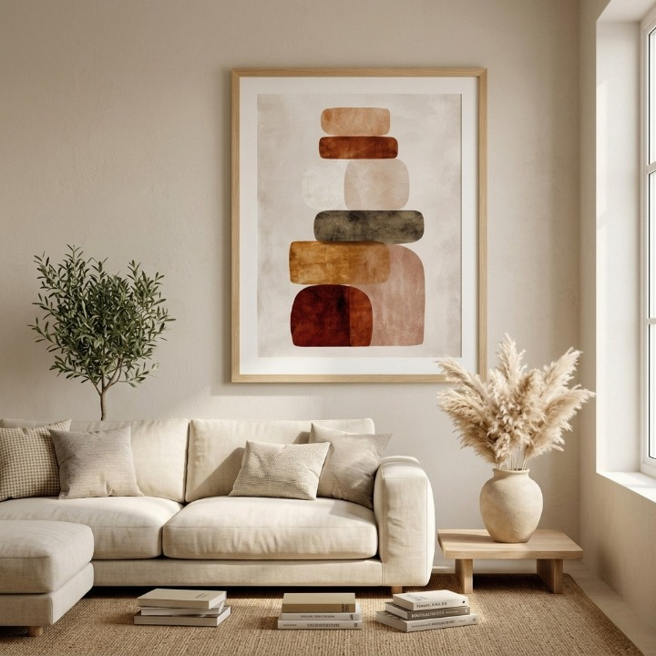 Modern Boho Abstract Shapes Wall Art | Earthy Terracotta Digital Print | Minimalist Zen Stone Art