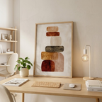 Modern Boho Abstract Shapes Wall Art | Earthy Terracotta Digital Print | Minimalist Zen Stone Art