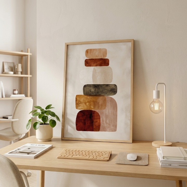 Modern Boho Abstract Shapes Wall Art | Earthy Terracotta Digital Print | Minimalist Zen Stone Art