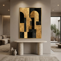 Modern Deconstructed Luxury Arch - Gold Leaf & Charcoal Geometric Abstract Art Print