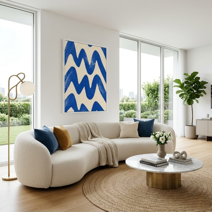 Azure Rhythms | Modern Minimalist Blue Wave Art 🌊💙