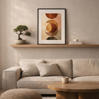 Mid-Century Modern Abstract Wall Art - Earth Tone Geometric Sun & Moon