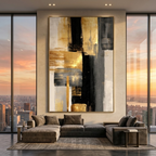 Executive Gold & Charcoal Abstract Brushstroke Art - Modern Luxury Texture Digital Print