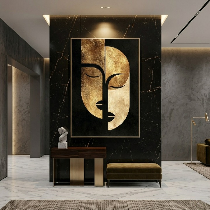 The Golden Duality | Premium Abstract Cubist Portrait - Luxury Digital Art Print