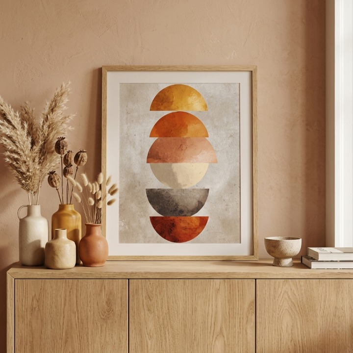 Boho Abstract Geometric Wall Art - Mid Century Modern Earthy Tones Digital Print