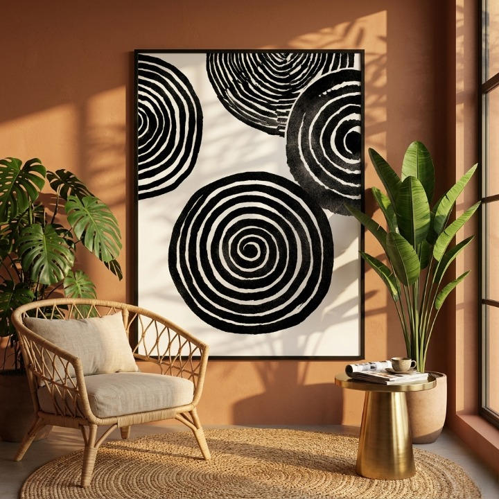 Zen Vortex | Modern Black & White Abstract Line Art Print
