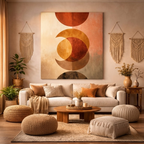 Mid-Century Modern Abstract Wall Art - Earth Tone Geometric Sun & Moon