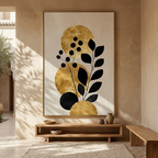 Luxury Golden Sun & Black Botanical - Minimalist Gold Foil Floral Digital Print