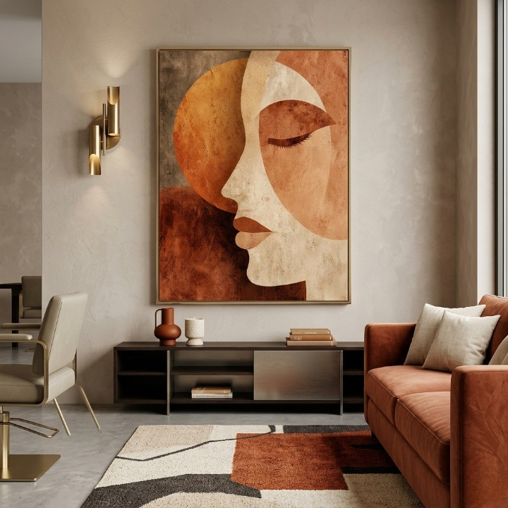 Minimalist Abstract Female Face Wall Art - Earth Tone Boho Digital Print