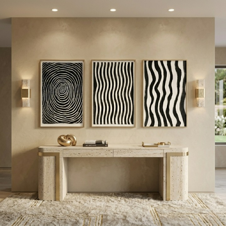 Modern Minimalist Abstract Line Art Collection - Set of 3 Black and White Digital Prints