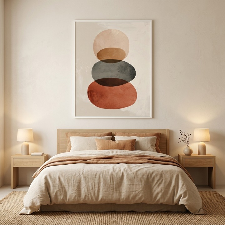 Zen Balance : Minimalist Abstract Stone Wall Art - Earth Tones & Terracotta