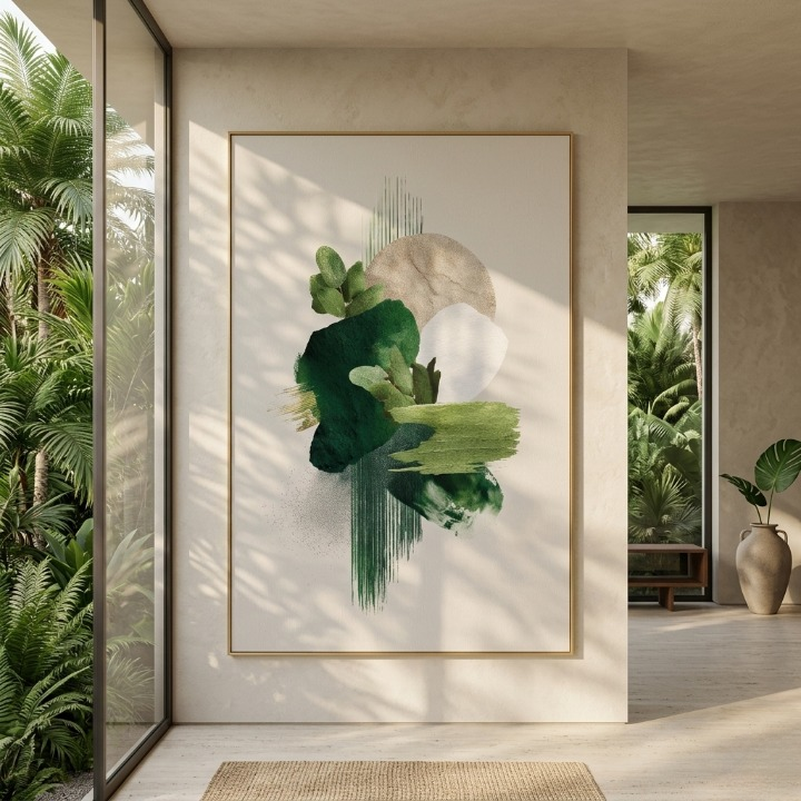 Emerald Botanical Abstract Art - Modern Eucalyptus & Earthy Tones Digital Print