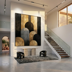 Modern Luxury Gold & Black Arch Abstract - Textured Geometric Digital Art Print