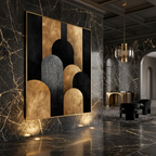 Modern Luxury Gold & Black Arch Abstract - Textured Geometric Digital Art Print