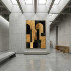 Modern Deconstructed Luxury Arch - Gold Leaf & Charcoal Geometric Abstract Art Print