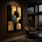Modern Luxury Gold & Black Arch Abstract - Textured Geometric Digital Art Print