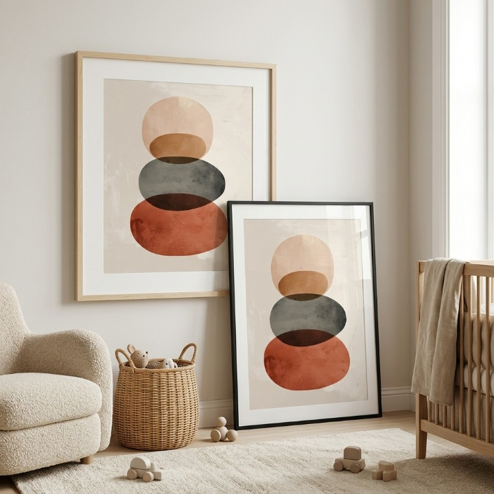 Zen Balance : Minimalist Abstract Stone Wall Art - Earth Tones & Terracotta