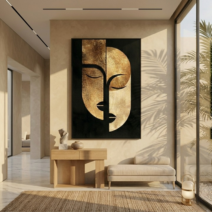 The Golden Duality | Premium Abstract Cubist Portrait - Luxury Digital Art Print