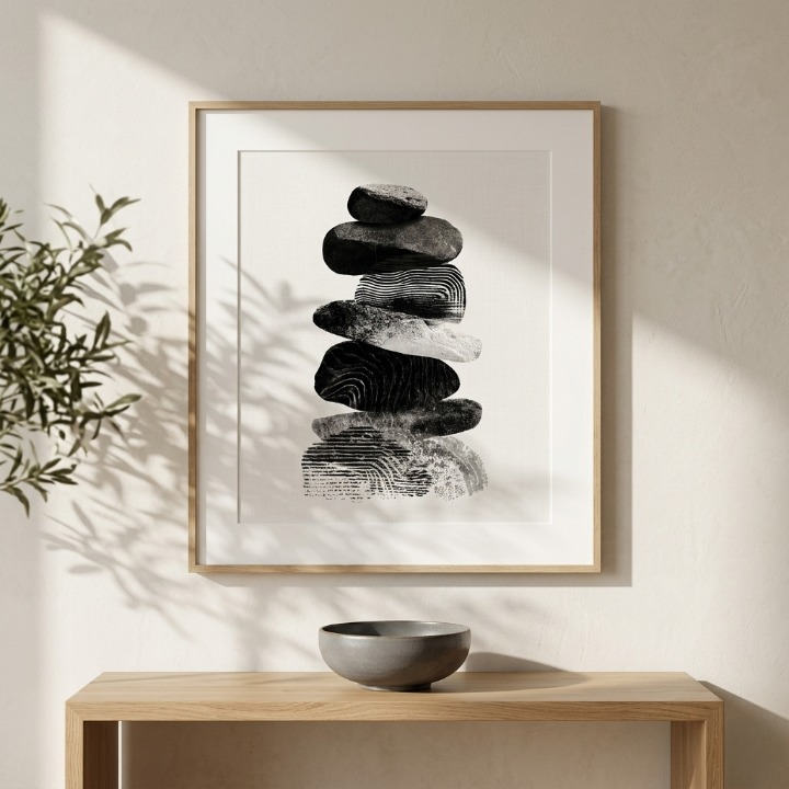 Zen Stone Balance Abstract Art - Textured Cairn Rocks Digital Print