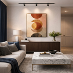 Mid-Century Modern Abstract Wall Art - Earth Tone Geometric Sun & Moon