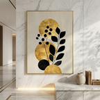 Luxury Golden Sun & Black Botanical - Minimalist Gold Foil Floral Digital Print