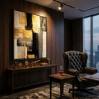 Executive Gold & Charcoal Abstract Brushstroke Art - Modern Luxury Texture Digital Print