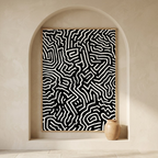 Modern Tribal Graffiti Maze - Black and White Abstract Digital Print
