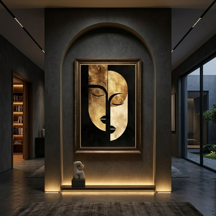 The Golden Duality | Premium Abstract Cubist Portrait - Luxury Digital Art Print