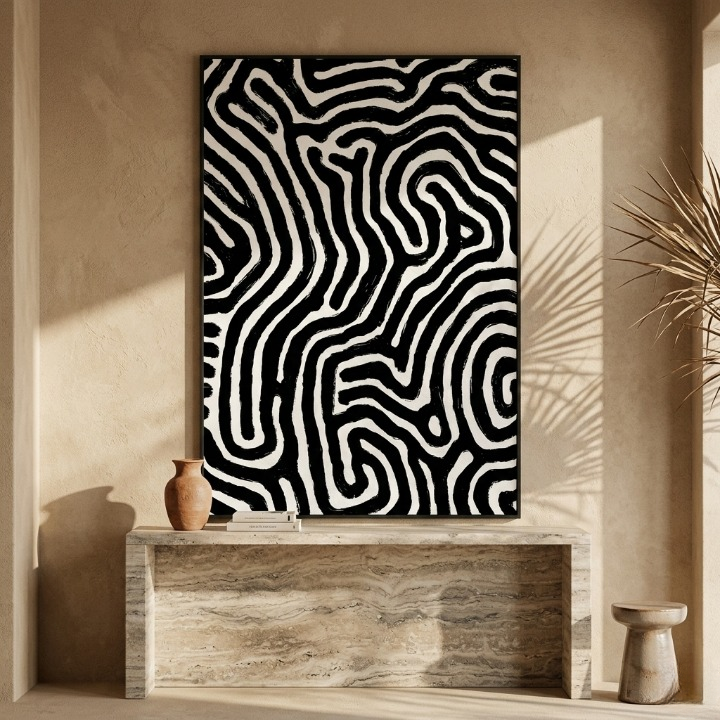 Black and White Zebra Abstract Pattern - Turing Digital Art Print